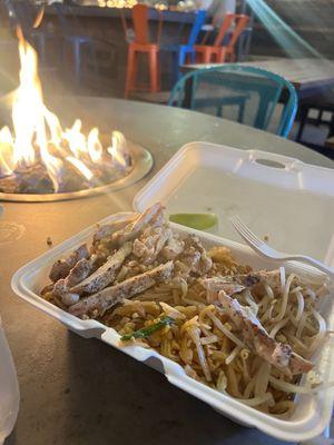 Chicken pad tai and beef pad tai.