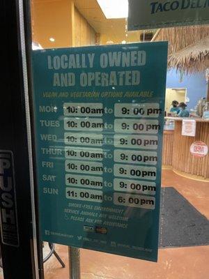 New hours 12/2021