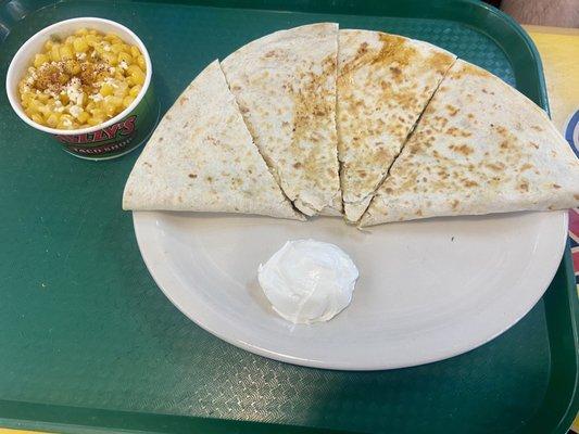 Side of Elote and Shredded Brisket Quesadilla