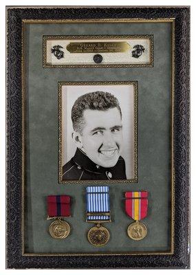 military medals with photo and brass plaque