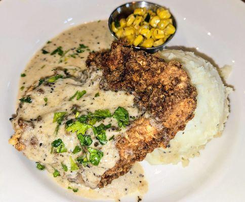 Southern Fried Chicken, Cheddar mashed potatoes, black pepper gravy.