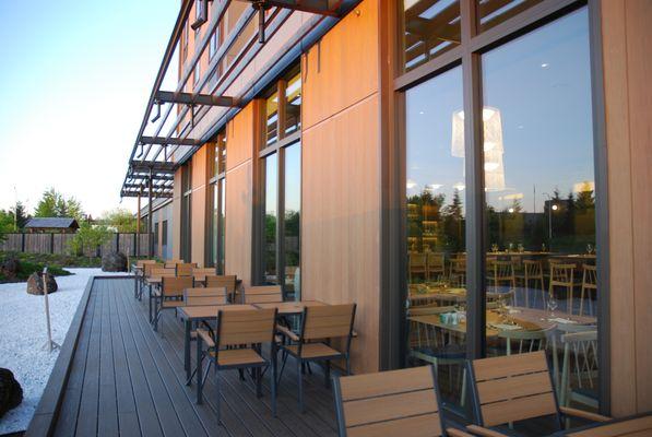 Outdoor seating with the Japanese garden