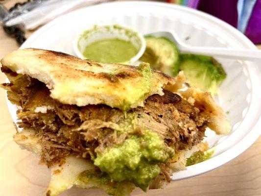 Shredded beef arepa. One of my favorites from the rotating food vendors from Fooda.