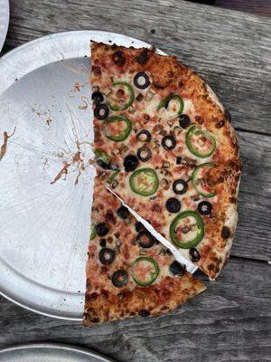 Ollie's Veggie Trio with olives, mushrooms, and jalapeños