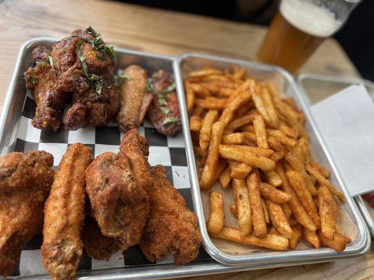 Pineapple basil & Dry Rub wings with seasoned Fries