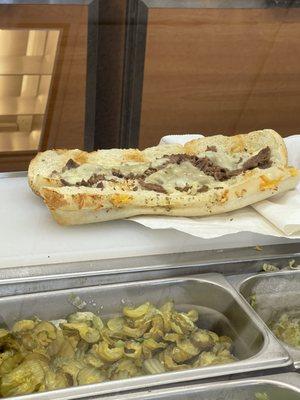 Foot-long Steak and cheese with little to no meat.