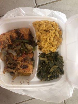 $10 special dinner grill salmon, Mac-cheese and collard greens