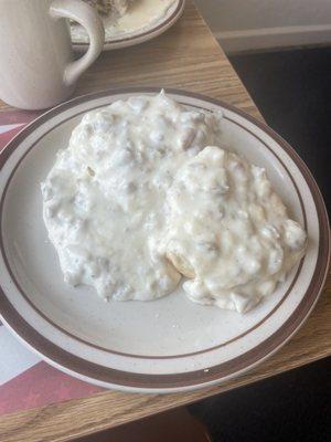 Sausage gravy and biscuits, half order.