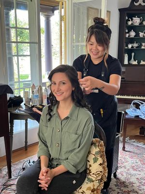 Mary doing bride's hair