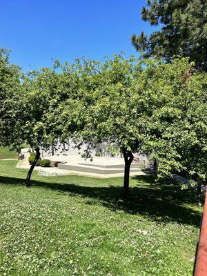 Outside by the cute little amphitheater.