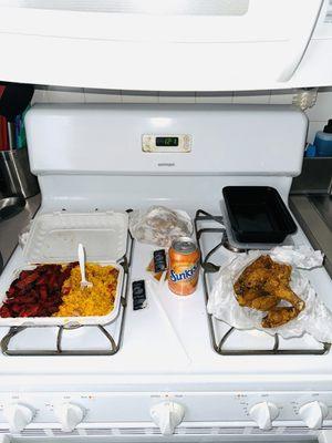 11/5/22 - Boneless Spare Ribs w. Pork Fried Rice, Fried Chicken Wings, & a Sunkist Orange Soda