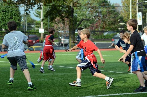 Flag Football fun at the West Suburban YMCA.