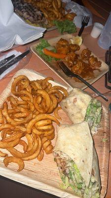 shrimp caesar wrap and garlic honey chicken nuggets