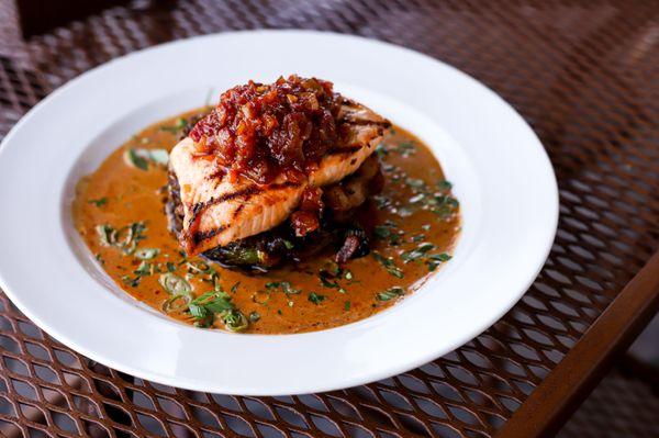 Salmon with Maple Bacon Jam at Doolittles Woodfire Grill