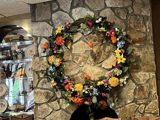 Flowers over fireplace