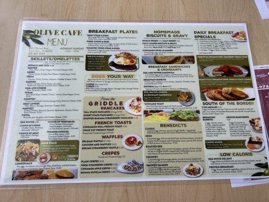 Breakfast menu