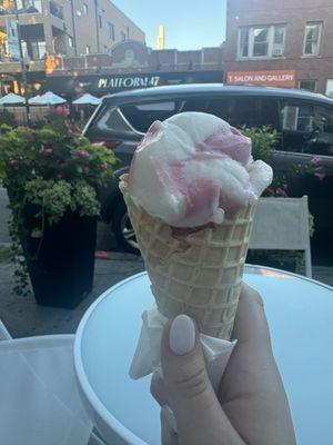 Raspberry lemon in a waffle cone