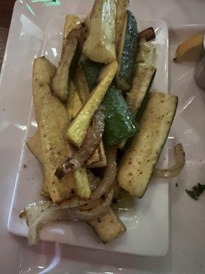 Zucchini, squash and onions. Nicely caramelized in butter and spices. Delicious!.