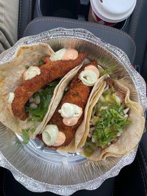 2 fish and one carnitas tacos