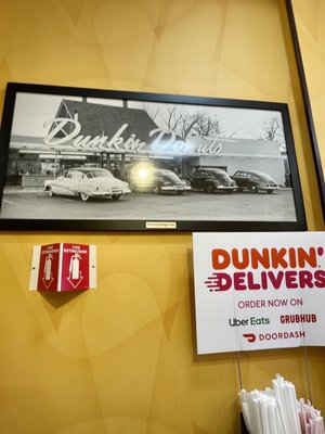 A picture of the original D D in Quincy MA Back in the Day. The Interior of The Big Cup Dunkin Donuts in Harvard Square Cambridge MA.