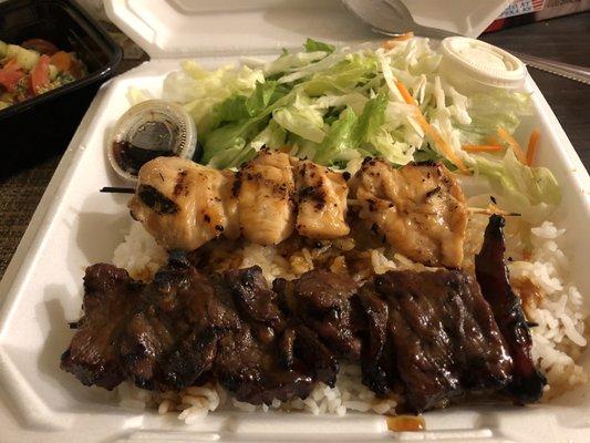 Chicken breast and beef teriyaki combo.