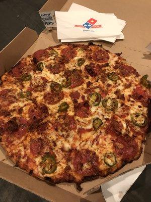 Medium 12" Thin Crust Pizza with Pepperoni, Bacon, and Jalapeños = Delish!