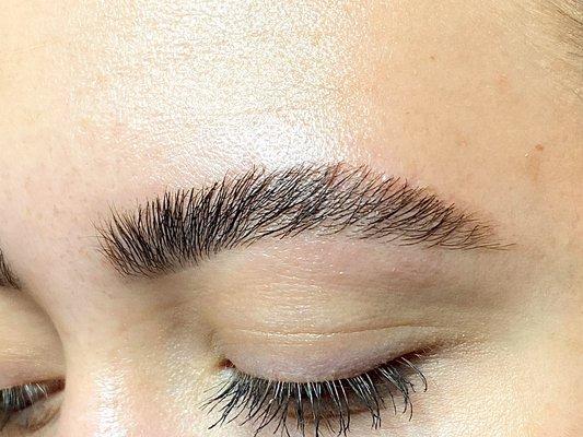 Brow lamination, brow tint, and brow wax.