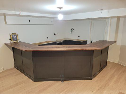 Solid wood walnut top, painted cabinets