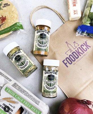 Glass jars of seasonings, now available on Foodkick.