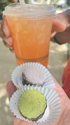 Complimentary chocolate and matcha mochi w/ Chee mui-ade!  The chocolate was my favorite mochi! Consistency was perfect