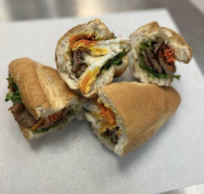 Pork Banh Mi and Pork Banh Mi plus a Fried Egg