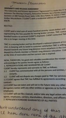 This is the "Insurance Agreement" I was told to sign. WHT?!?!  This makes no sense!  I did not sign it, and they won't return my calls.