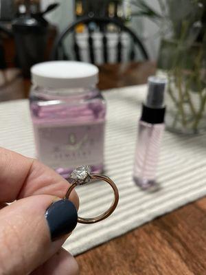 Custom set engagement ring, large cleanser, travel cleanser