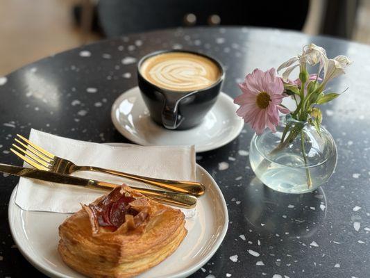 Breve cappuccino and pepperoni and cream cheese danish. Yum.