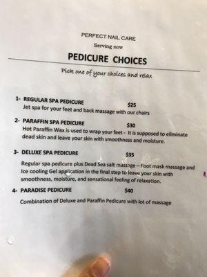 New pedicure menu! I did #4 today. Usually #1 is my go to!