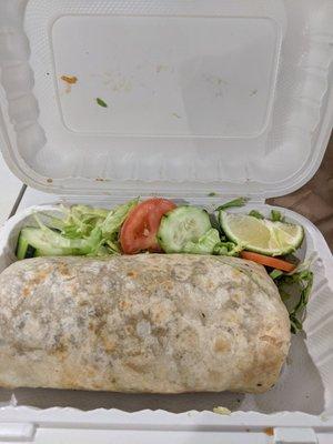 Steak burrito. Comes with two sauces on the side.