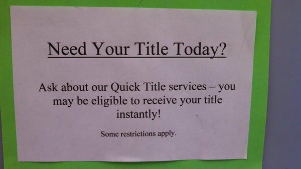 Apparently they offer expedited title services