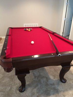 My beautiful pool table installed by Darcy and James .