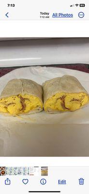 Breakfast,Bacon, Egg and Cheese Burrito..