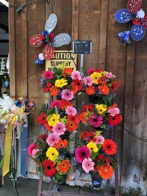 front, various bouquets