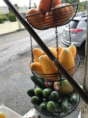 We have fresh fruit in this elotes stand