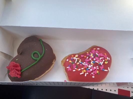 Valentine's donuts - chocolate kreme filled and cake batter filled