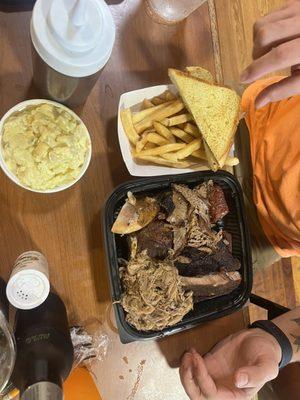 Barbecue sampler with potato salad & fries