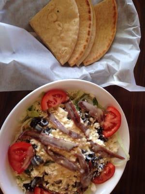 Greek salad & pita bread, yum!