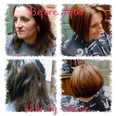 Before and After photo of hair color and short haircut style at Banana Clips Barber Shop and Salon in Fort Walton Beach Florida