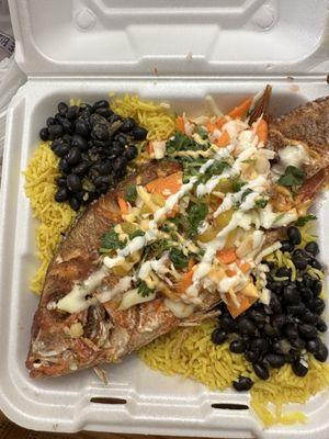 Fried snapper w/ rice and beans