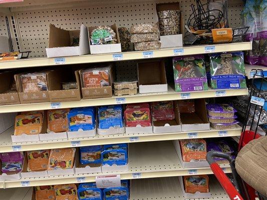 Just a small sample of the large variety of bird food here.