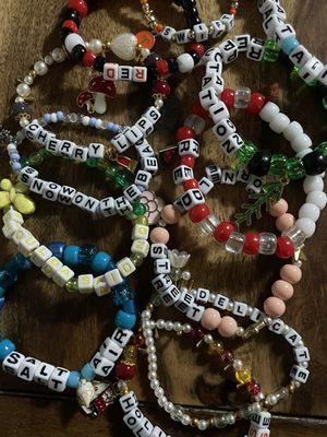 Some bracelets I made with beads bought from the store (not the letters though)