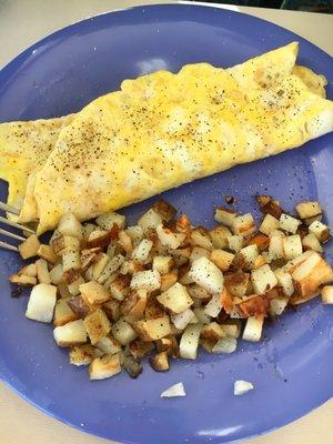 Veggie Omelette with home fries.