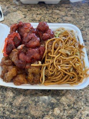 Sweet and Sour Pork & Orange Chicken with Chow Mein & Fried Rice